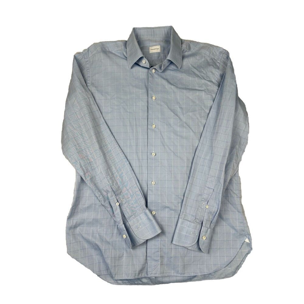 Ermenegildo Zegna Blue Check Cotton Button Up‎ Shirt Made In Italy 16-41
